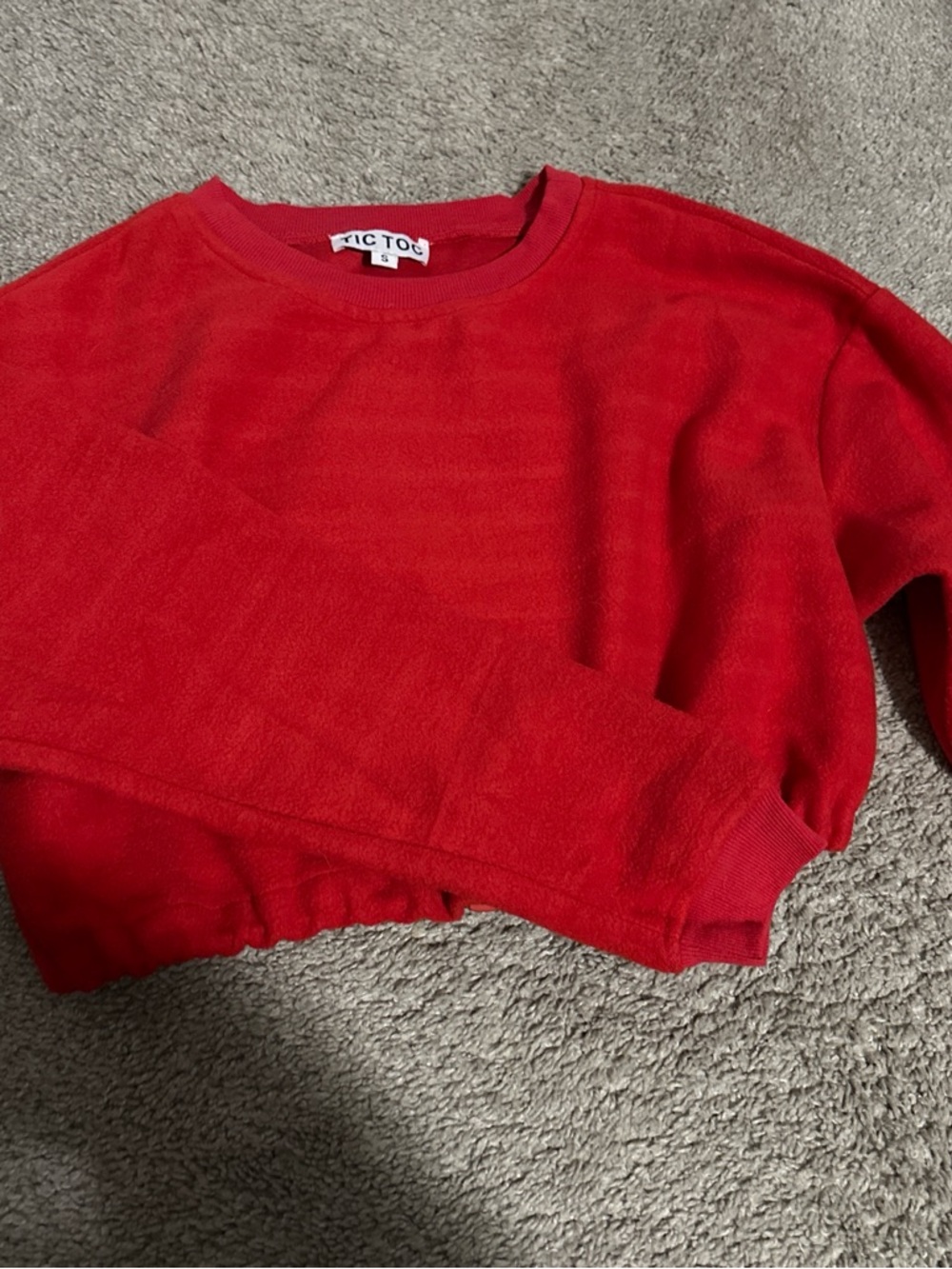 Red Cropped Sweatshirt with Ribbed Hem